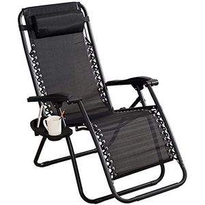 SFQEVHRZ Opvouwbare ligstoel, patio ligstoel, multifunctionele fauteuil, zwarte zwaartekracht fauteuil met gewatteerd kussen hoofdsteun