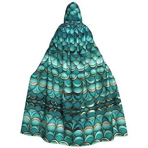 FRGMNT Zeemeermin groenblauw vis schaal print unisex volledige lengte capuchon mantel feestmantel perfect voor carnaval carnaval cosplay