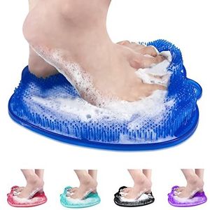 AXLOFO® Douchevoetschrobbermat, XL grotere maat voetmassagemat met antislip zuignappen, reinigt, peelt, masseert je voeten zonder te buigen, voetcirculatie en verlicht vermoeide voeten (blauw)