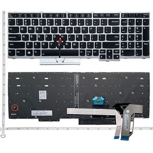 Engels US/RU-toetsenbord voor ThinkPad E580 E585 E590 E595 L580 L590 T590 P52 P72 R590 P51S T580S T15 Gen 1/T15 2(ORG Silver Backlit)