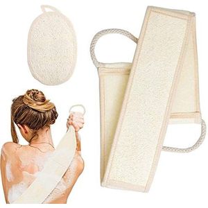 Loofah Sponge Back Scrubber, Badkuipset, Handschoenen, Biologisch afbreekbare spons, Natuurlijke douchespons, Gebruikt voor lichaamsverzorging, Massage, Antipeeling tweedelige set
