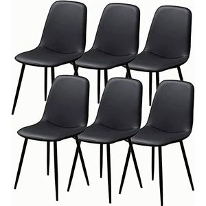 GEIRONV Set van 6 eetkamerstoelen, kunstleer receptiestoelen met rugleuning gestoffeerde zitting zwart metalen poten lounge woonkamer hoekstoel thuisstoel (kleur: zwart, maat: 88 x 45 x 42 cm)