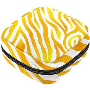 Maandverband Opbergtas, Vrouwelijke Product Pouches Draagbare Periode Kit Tas voor Meisjes Vrouwen Dames Gouden Geel Zebra Print, Meerkleurig, 4.7x6.6x6.6 in/12x17x17 cm