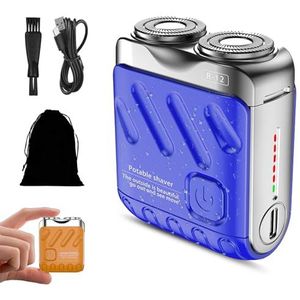 R-12 Luggage Electric Shaver, Portable Rotary Dual Ring Electric Shaver, Mini Portable Shaver, Wet and Dry Use, USB Rechargeable Waterproof Pocket Razor (Blue)