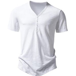 yk8fass T-shirt met V-hals en vier knopen lv-2598, Wit, L