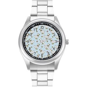 Leuke Eend En Bloemen Ketting Mode Horloge Business Jurk Quartz Rvs Polshorloge Armband Horloges