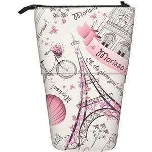 Nbtghga Hond en Parijs Towe Print Potlood Telescopische Klassieke Kunsten Stand Up Etui Organizer Potlood Houder Make-up Tas Gift, Zwart, Eén maat