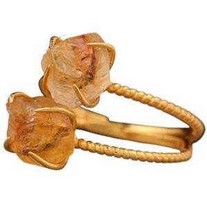 Exquise Labradoriet Stone Claw Finger Ring - Verstelbare sieraden cadeau for vrouwen (Color : Citrine Gold, Size : 17)