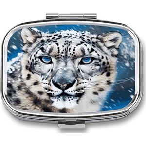 Blue Eyed Sneeuw Luipaard Pillendoos Pil Organizer Pil Case 2 Compartiment Geneeskunde Pil Organizer Kleine Pil Case Pil Container Pillenhouder Leuke Pillendoos Mini Pillendoosje