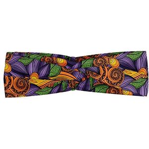 ABAKUHAUS Bloemen Hoofdband, Tropicana Vibes Botany, Elastische en Zachte Bandana voor Dames, voor Sport en Dagelijks Gebruik, Marigold Violet Purple