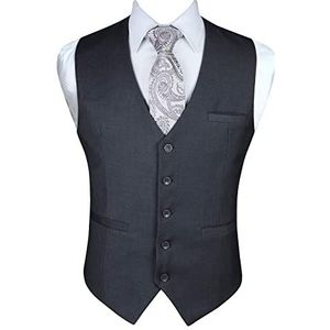 Enlision Gilet voor heren, formele effen giletjes voor bruiloft, effen kleur smoking, smokingjas, zakelijk pak, vest met zakken XS-4XL, Grijs, XL