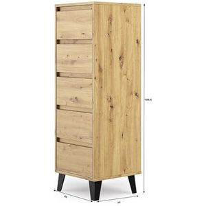 Oggi Frejus 5S eiken commode Artisan-Finish, massief hout, rustiek design, woonkamer, ruime opbergruimte, elegant, meubels, Scandinavische stijl, Deens design, moderne inrichting