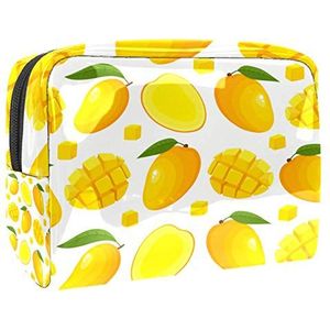 Make-uptas PVC toilettas met ritssluiting waterdichte cosmetische tas met Cartoon Mango geel fruitpatroon voor vrouwen en meisjes