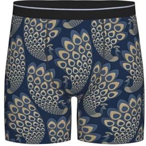GRatka Boxer slips, heren onderbroek boxer shorts been boxer slips grappig nieuwigheid ondergoed, blauw goud art deco pauw, zoals afgebeeld, L