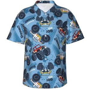 Sanfutian Monster Truck Cars Heren 3D Print Casual Button Down Shirts, nieuwigheid Hawaiiaanse korte mouwen, Zwart, L