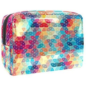 Draagbare make-up tas met rits reizen toilettas voor vrouwen handige opslag cosmetische zakje abstracte kleurrijke geruite geometrische driehoek
