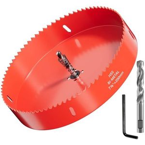 GarHWAL HSS M42 Metalen gatenzaag van 200 mm, met adapter en centreerboor, ideaal voor hout, kunststof, gipsplaat, multiplex en metaal, zaagdiepte tot 32 mm