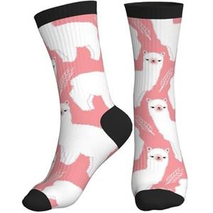 Jkkghll Alpaca lama print mannen vrouwen middenbuis sport sokken ademend atletisch voor hardlopen fitness dagelijks dragen, Zwart, One size