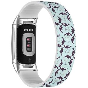 RYANUKA Solo Loop band compatibel met Fitbit Charge 5 / Fitbit Charge 6 (orka grunge vintage) rekbare siliconen band accessoire, Siliconen, Geen edelsteen