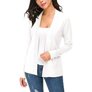 Dames Elegante Solide Open Voorkant Lange Mouwen Cardigan Lichtgewicht Gebreide Losse Vesten(M, Wit)