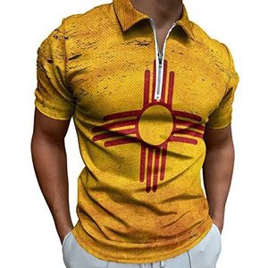 Verontruste New Mexico vlag halve rits polo shirts voor mannen slim fit korte mouw T-shirt sneldrogend golf tops T-shirts S