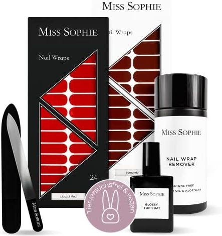 Miss Sophie's - Starterset - Nagelfolie - Bordeauxrood en Lipstick Rood - Zelfklevend