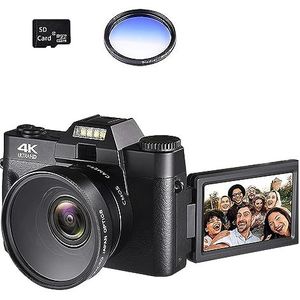 Groothoek Macro Lens Foto Camera For Selfie 48MP Digitale Camcorder 16X Zoom Webcam Autofocus Fotografie Recorder HD camera (Color : With 128G, Size : With Filter And Lens)