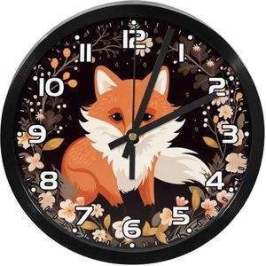 YTYVAGT Wandklok, klokken voor woonkamer, werkt op batterijen, schattige vos, ronde stille klok 9,8 inch