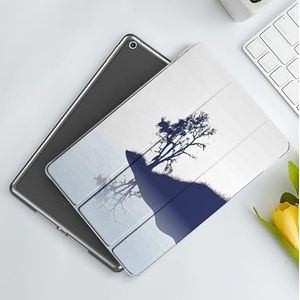 CONERY Hoesje compatibel iPad 10,2 inch (9e/8e/7e generatie) natuur, silhouet van eenzame boom bij meer met spiegeleffecten melancholische illustratie, donkergroen, slim slim magnetisch hoesje met
