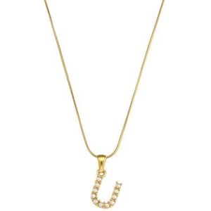 GWSGSFAS Fashion Letter Veelzijdige Hanger Sieraden Dunne Snake Chain Pearl Letter Ketting, Metaal, Zirkonia