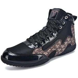 ZHENSI Heren Boksschoenen Zero Drop Lichtgewicht Worstelsneakers Hoge Fitness Vechtsport Trainingsschoenen,zwart,38 EU