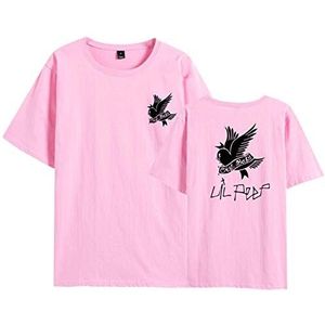 JFLY Lil Peep T-shirt voor dames en heren, modieus, hiphop-T-shirt, zacht katoen, korte mouwen, zomer, T-shirt, tops, print, casual, streetwear, roze, S