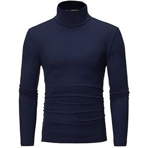 Wintertrui, Winter Herfst Heren Thermisch Katoen Hals Trui Basic T-shirt Stretch Ronde(Navy Blue,XL)