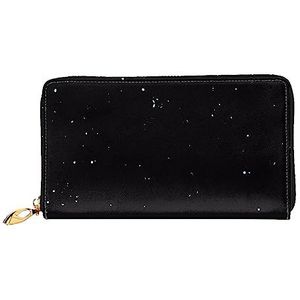 DEHIWI Zwarte Glitter Lederen Rits Rond Portemonnee Vrouwen Clutch Purse Reizen Kaarthouder Tas Gift, Zwart, Eén maat