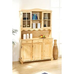 Dmora Dressoir met deuren en drie laden, kleur licht eiken, 130 x 198 x 32 cm