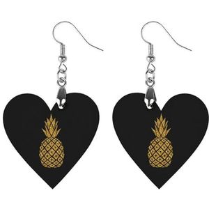 Gouden Ananas Leuke Hartvormige Hanger Oorbellen Voor Vrouwen Lichtgewicht Houten Oorbellen Mode-sieraden Geschenken