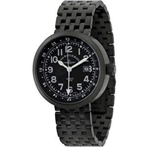 Zeno-Watch Mens Horloge - Rondo GMT (Dual Time) zwart-rood - B554Q-GMT-bk-a1M