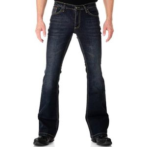Comycom Bootcut Jeans Roots voor heren, donkerblauwe wijde herenjeans in vintage-stijl, donkerblauw, 34W / 32L