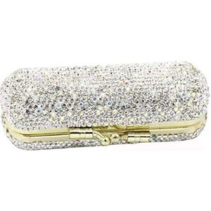 Bestbling Bling Rhinestone Crystal Lipstick Case Holder Bolsa Organizador de cosméticos voor mujer Kit de joyería de lápiz labial (plata)