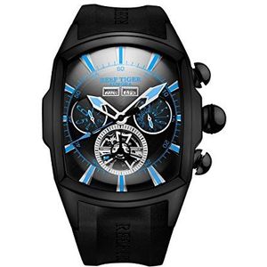 REEF TIGER Mannen Sport Horloges Zwart Staal Tourbillon Rubber Band Automatisch Horloge RGA3069, Rga3069-bbbl, riem