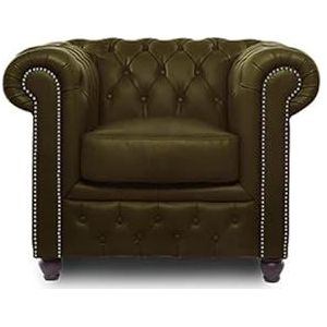 Originele Chesterfield Fauteuil - Model Brighton FT | The Chesterfield Brand | Handgemaakt van 100% Echt Leder | Klassieke Engelse Kleuren | 12 Jaar Garantie (Antique Moss Green)