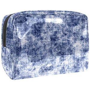 Draagbare make-up tas met rits reizen toilettas voor vrouwen handige opslag cosmetische zakje aquarel blauw wit stof