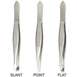 Luxxii Set van 3 pincetten - roestvrijstalen schuine punt, platte pincet, haarplucker voor haar en wenkbrauwen, persoonlijke verzorging (A)