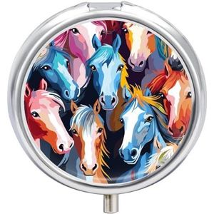 Pillendoosje Reizen Pil Organizer Kleurrijke Cartoon Paarden Gedrukt Leuke Pillendoos Handige Pillendoos Geschikt om in zakken en tassen te worden geplaatst