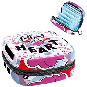 Periode Pouch Draagbare Tampon Opbergtas,Tampon Houder voor Portemonnee Vrouwelijke Product Organizer,Volg je hart patroon, Meerkleurig, 4.7x6.6x6.6 in/12x17x17 cm