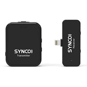 SYNCO G1L Lavalier microfoon 2,4 G draadloos microfoonsysteem met aansluitzender en mini-ontvanger, 150 m overdrachtsbereik voor smartphone, tablet, laptop met Lightning-ingang voor vlog-interview