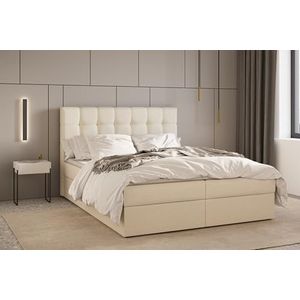 mb-moebel Continentaal bed, boxspringbed, bed met bedkast, Bonell-matras en topper, tweepersoonsbed - boxspringbed 05 (beige - Hugo 01, 180 x 200 cm)