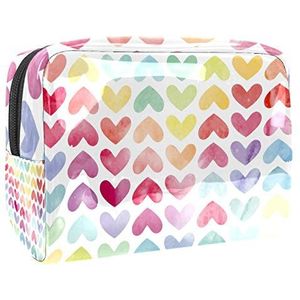 Draagbare Make-up Tas met Rits Reizen Toilettas voor Vrouwen Handige Opslag Cosmetische Pouch Kleurrijke Liefde Liefde Liefde Hart