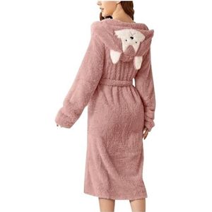 Loungewear, Saunamantel Damesbadjas Met Capuchon, Pluche Lange Badjas, Pyjama, Zachte, Warme, Comfortabele, Pluizige Badjas Kimono, Badjas Nachtkleding(I,Large)