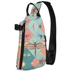 OdDdot Rode Wijn Glas Proost Print Crossbody Sling Bag Voor Vrouwen Mannen, Borst Tas Dagrugzak Voor Reizen Sport, libelle, Eén maat